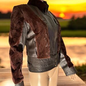 Women's Brown and Gray Leather Jacket
